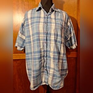 🐬CAPISTRANO short sleeve button-down shirt. Blue and white plaid. Size 18